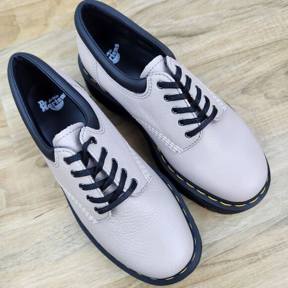 🩵NIB Dr. Martens Taupe 8053 Quad Retro Pisa Leather Platform Oxfords Size 8 - Picture 9 of 16